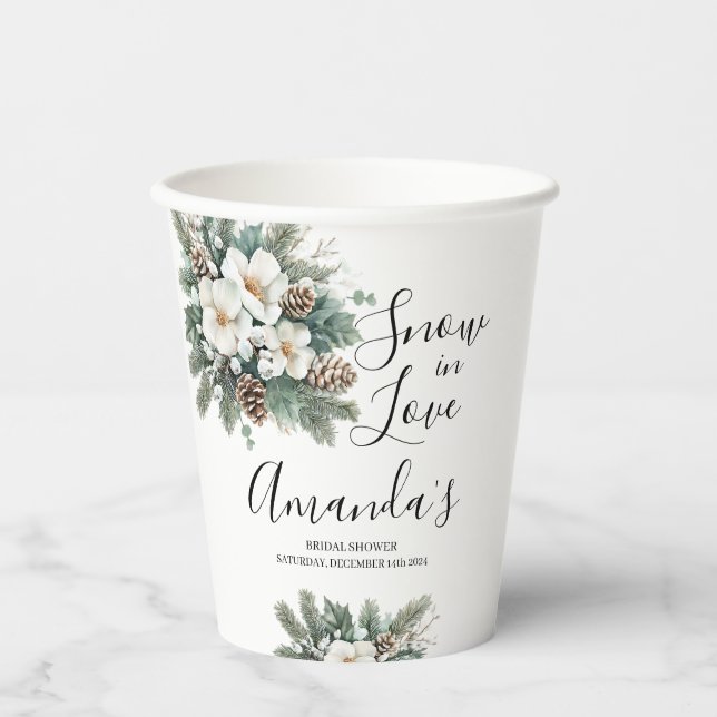 Snow In Love Winter Bridal Shower Paper cup (Front)