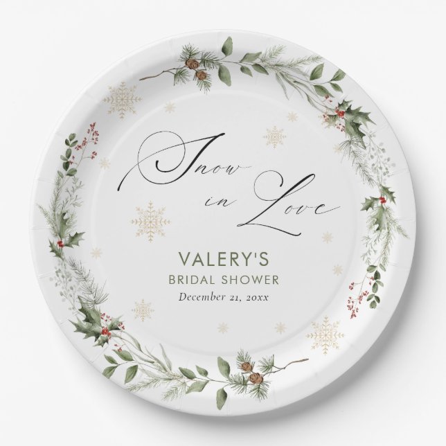 Snow in Love Winter Bridal Shower Paper Plate (Front)