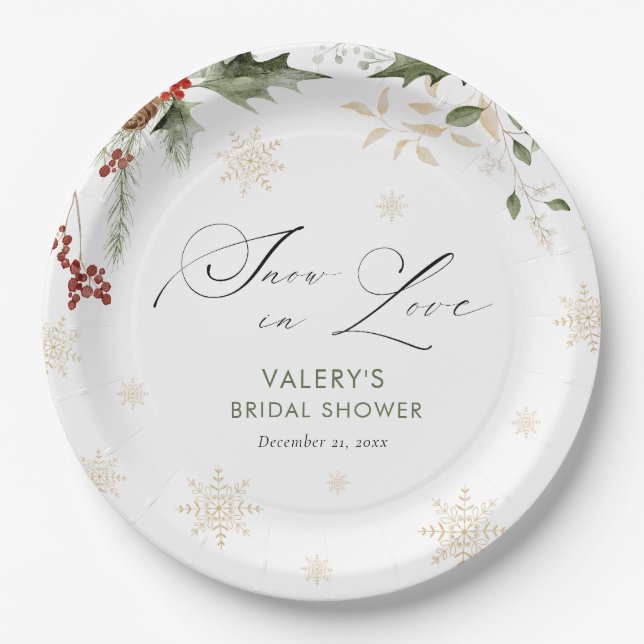 Snow in Love Winter Bridal Shower  Paper Plate (Front)