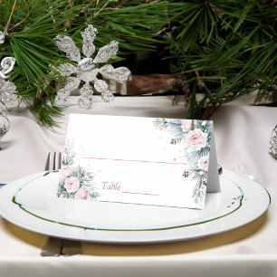 Snow in love winter bridal shower party place card