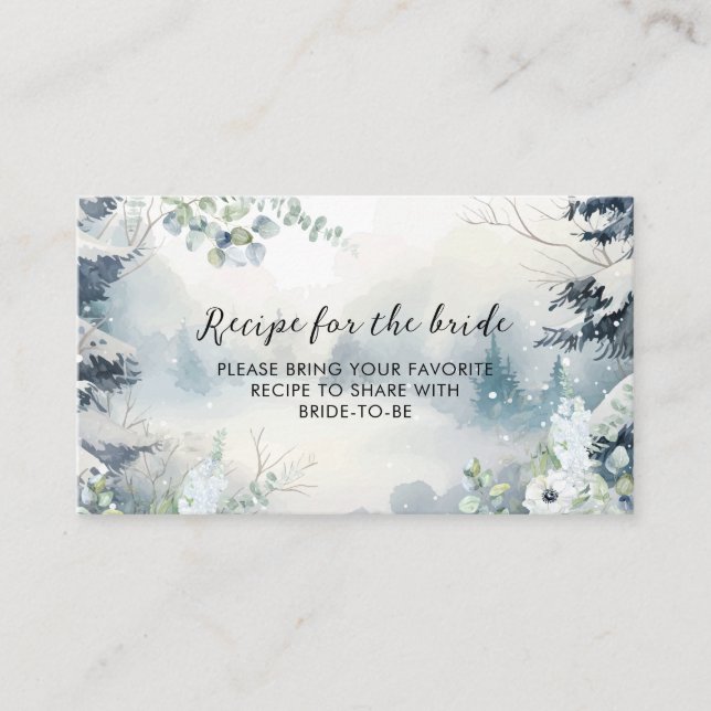 Snow in love winter Bridal Shower Share A Recipe  Enclosure Card (Front)