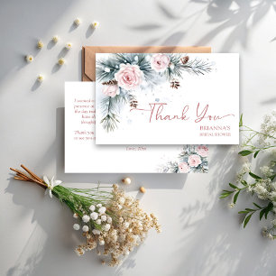 Snow in love winter bridal shower snowy pines thank you card