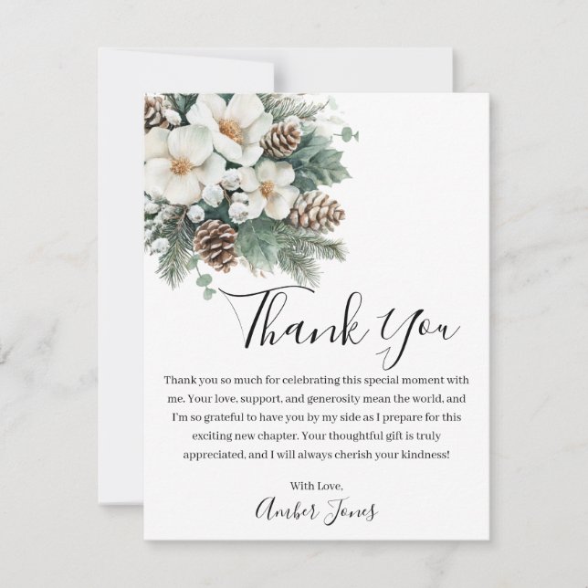 Snow In Love Winter Bridal Shower Thank You Card (Front)