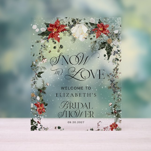 Snow In Love Winter Bridal Shower Welcome Acrylic Sign (Neutral)