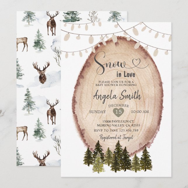 Snow In Love Winter Bridal Shower Woodland Invitation (Front/Back)