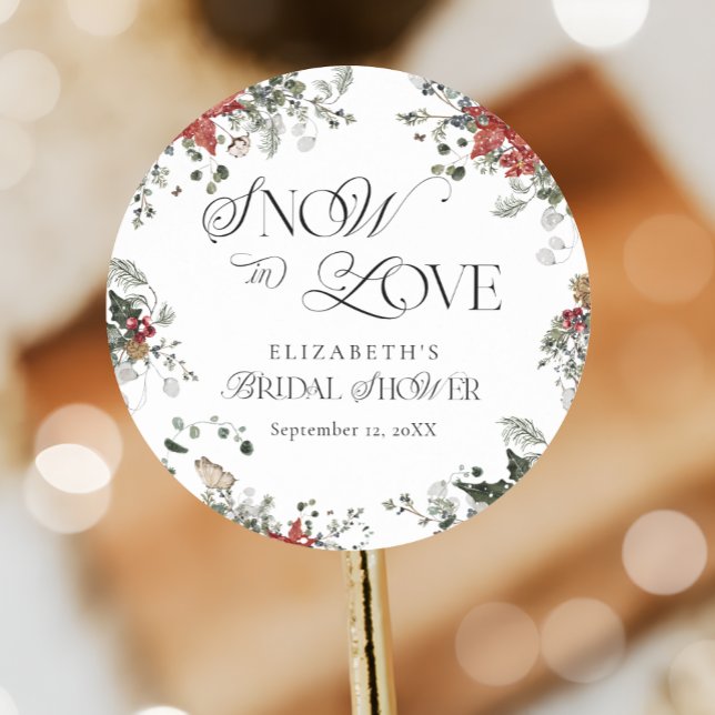 Snow in Love Winter Christmas Bridal Shower Classic Round Sticker (Creator Uploaded)