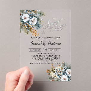 Snow in love winter Engagement Party Acrylic Invitations