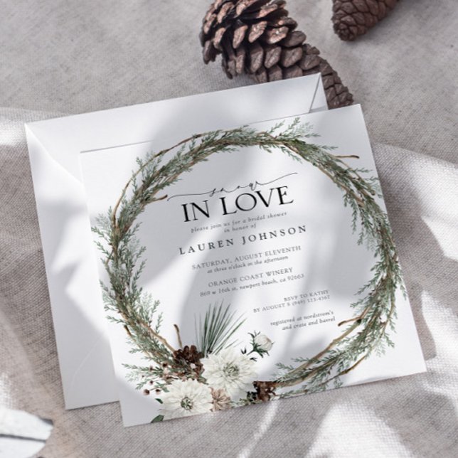 Snow In Love Winter Evergreen Bridal Shower Invitation (Creator Uploaded)