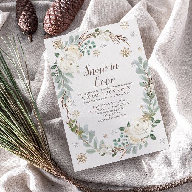 Snow In Love Winter Floral Bridal Shower Invite (Creator Uploaded)