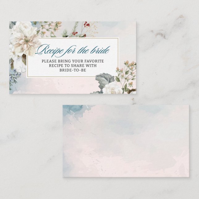 Snow in love winter floral Bridal Shower Recipe  Enclosure Card (Front/Back)
