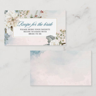 Snow in love winter floral Bridal Shower Recipe  Enclosure Card