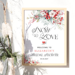 Snow In Love Winter Floral Bridal Shower Welcome Poster