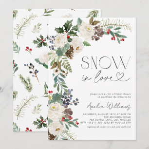 Snow in Love Winter Flowers Evergreen Invitation