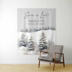 Snow in love winter forest bridal shower backdrop tapestry
