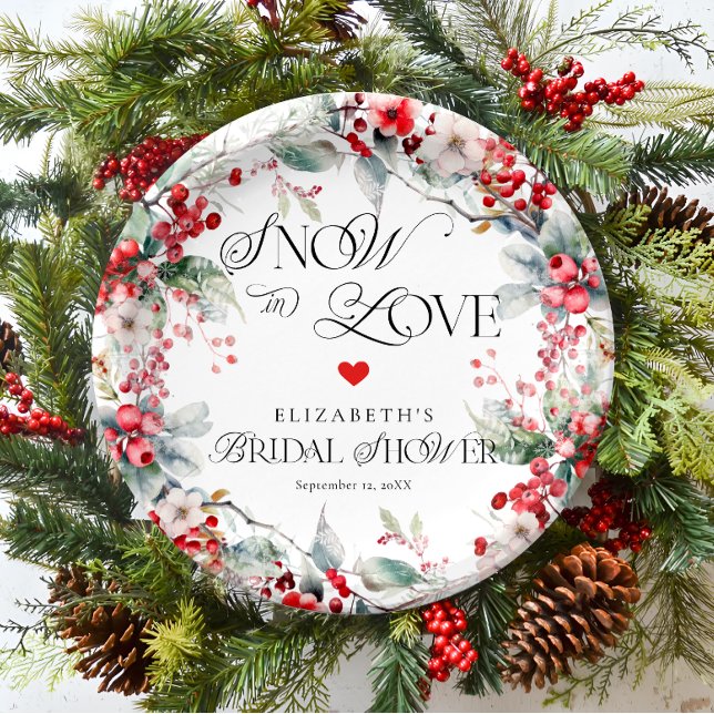 Snow in Love Winter Frosty Floral Bridal Shower Paper Plate (Creator Uploaded)