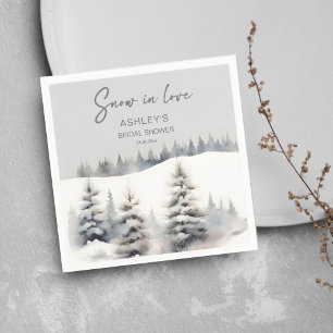 Snow in love winter pine forest bridal shower napkin