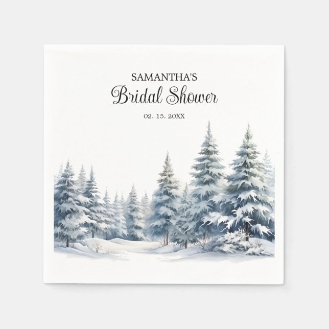 Snow in Love winter pine forest Bridal Shower Napkin (Front)