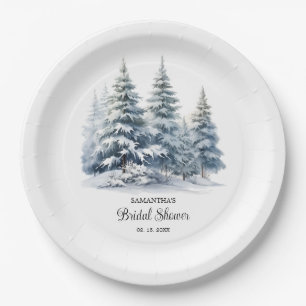 Snow in Love winter pine forest Bridal Shower Paper Plate