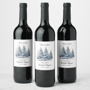 Snow in Love winter pine forest Bridal Shower Wine Label