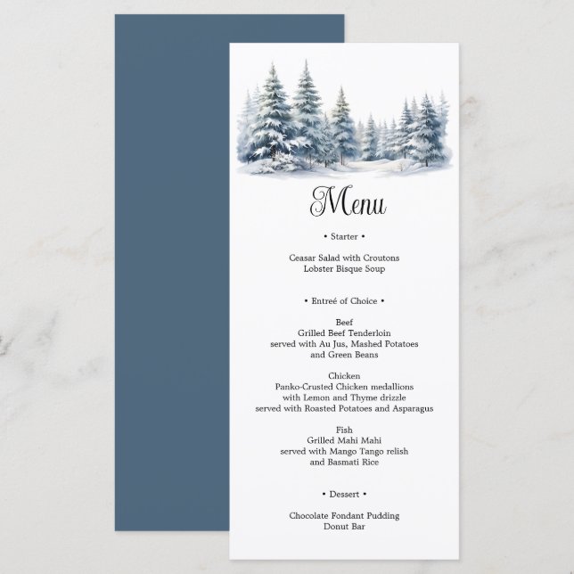 Snow in Love winter pine forest Menu (Front/Back)