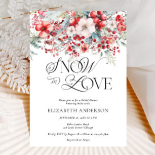 Snow in Love Winter Red Floral Bridal Shower Invitation