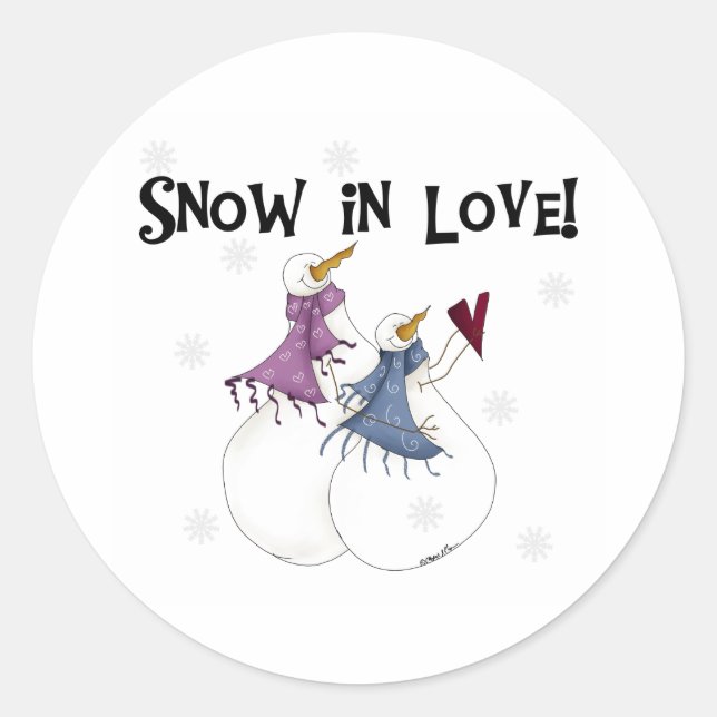 Snow in Love Winter Snowman Holidays Classic Round Sticker (Front)