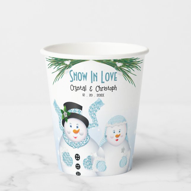 Snow In Love Winter Wedding Paper Cups (Front)