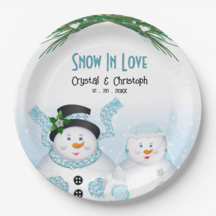 Snow In Love Winter Wedding Paper Plate