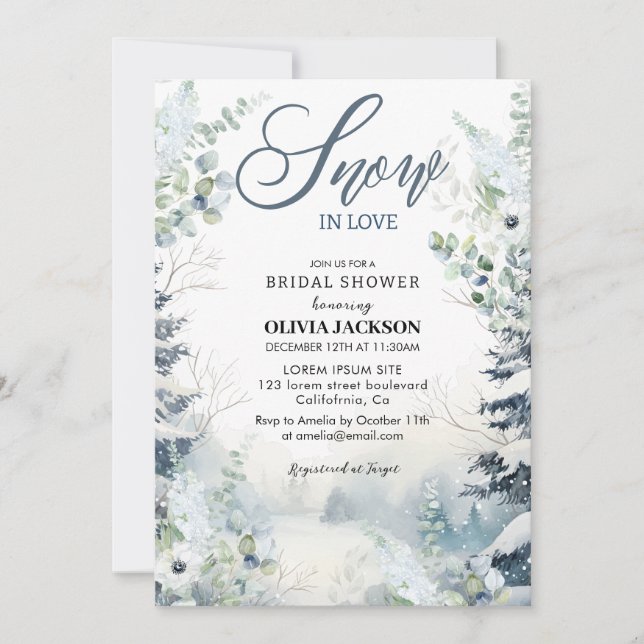 Snow in love winter wonderland blue Bridal shower Invitation (Front)