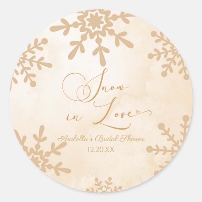 Snow In Love Winter Wonderland Bridal Shower Classic Round Sticker (Front)