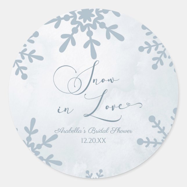 Snow In Love Winter Wonderland Bridal Shower Classic Round Sticker (Front)