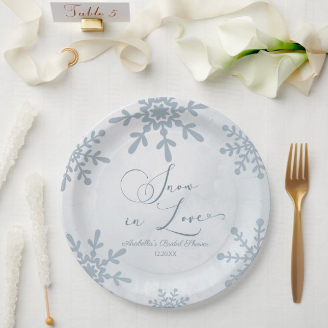 Snow In Love Winter Wonderland Bridal Shower Paper Plate (Wedding)