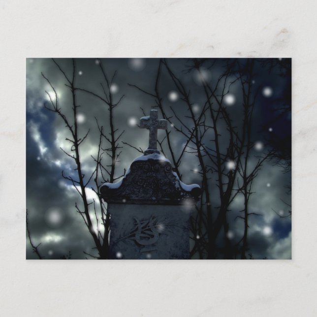 Snow in the cemetery post card (Front)