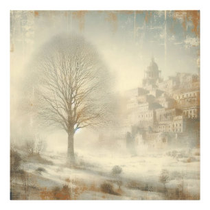 Snow In Winter Landscape Old Photo Graphic Design Print