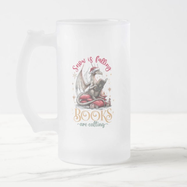 Snow Is Falling, Books Are Calling  Frosted Glass Beer Mug (Left)