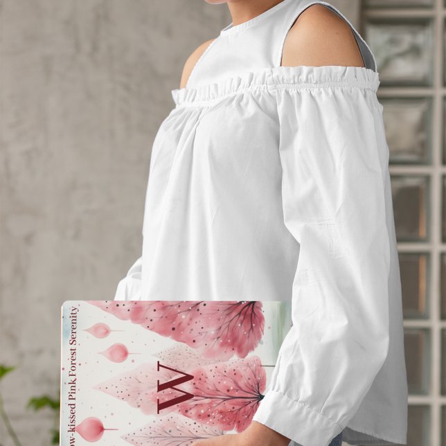 Snow-kissed Pink Winter Forest Serenity Monogram Notebook (Creator Uploaded)