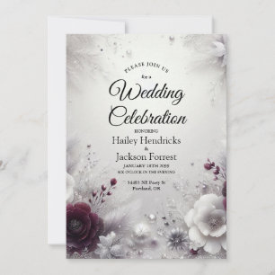 Snow-Kissed Plum and Ivory Floral Wedding Invitation