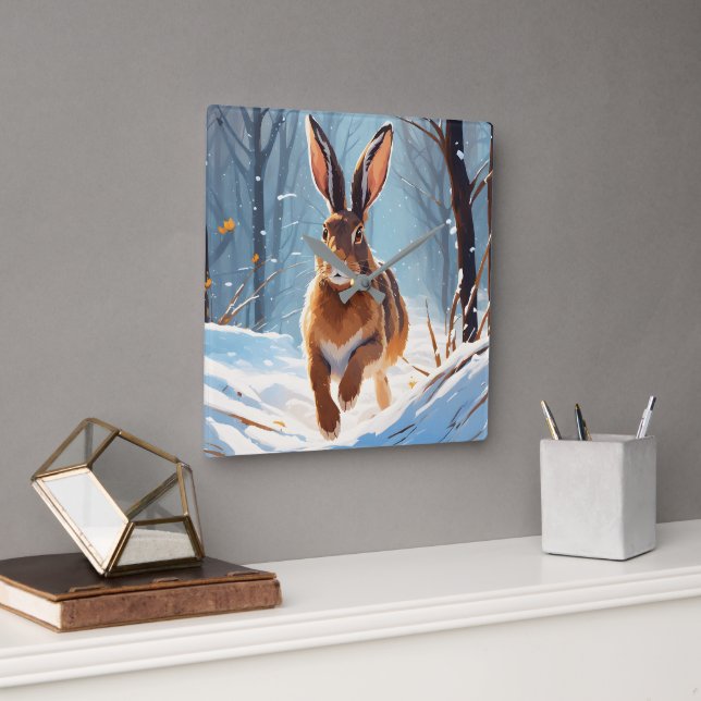 Snow-Kissed Revelry: The Hare Run Square Wall Clock (Office)