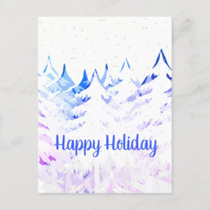 Snow Laden Christmas Trees Blue Purple & White Holiday Postcard