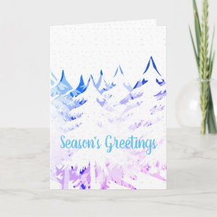 Snow Laden Trees Blue Purple White Christmas Holiday Card