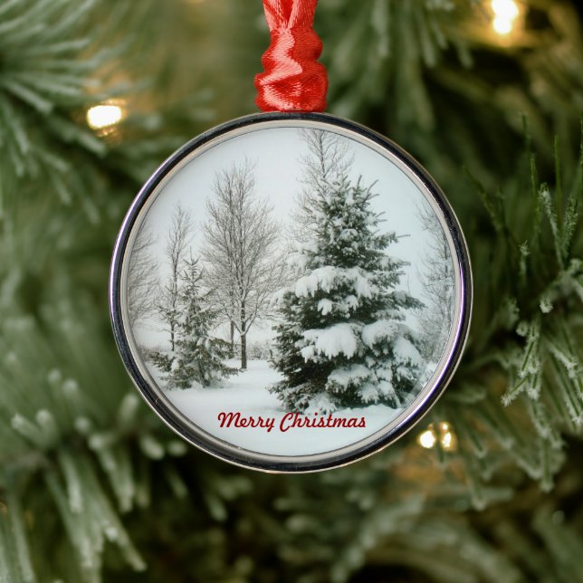 Snow-Laden Trees, Merry Christmas Metal Tree Decoration (Tree)
