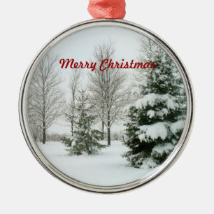 Snow-Laden Trees, Merry Christmas, Metal Tree Decoration