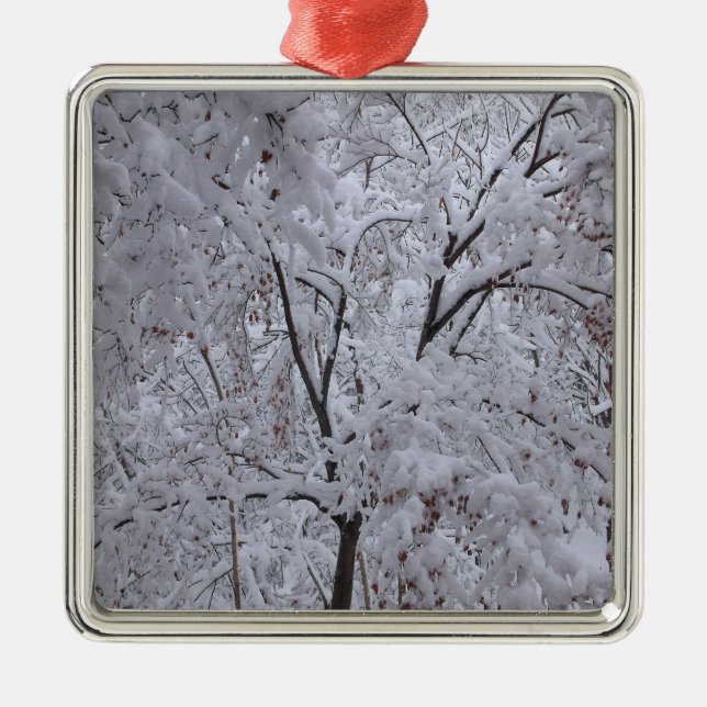 Snow-Laden Trees Metal Tree Decoration (Front)