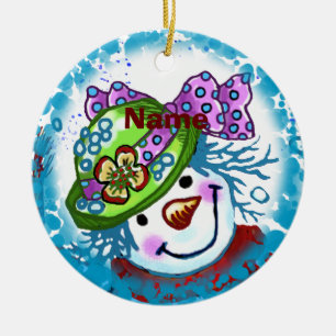 Snow Lady Snowman round ornament