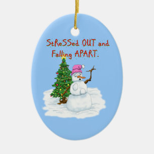 Snow lady stressed out and falling apart ceramic tree decoration