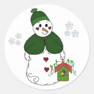 Snow Lady with Birdhouse Classic Round Sticker