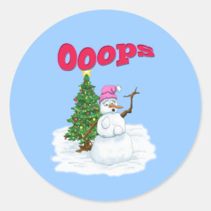 Snow lady with christmas tree OOps Classic Round Sticker