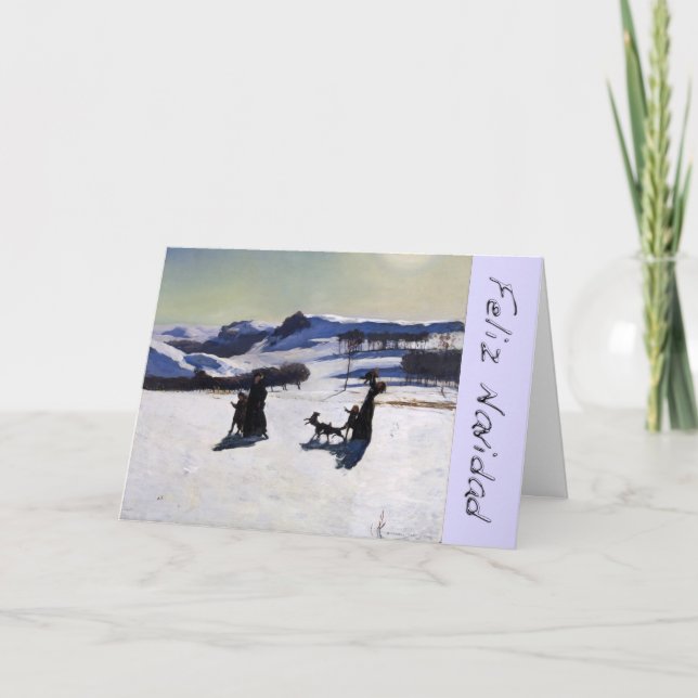 Snow Landscape Feliz Navidad with Chrome Letters Holiday Card (Front)