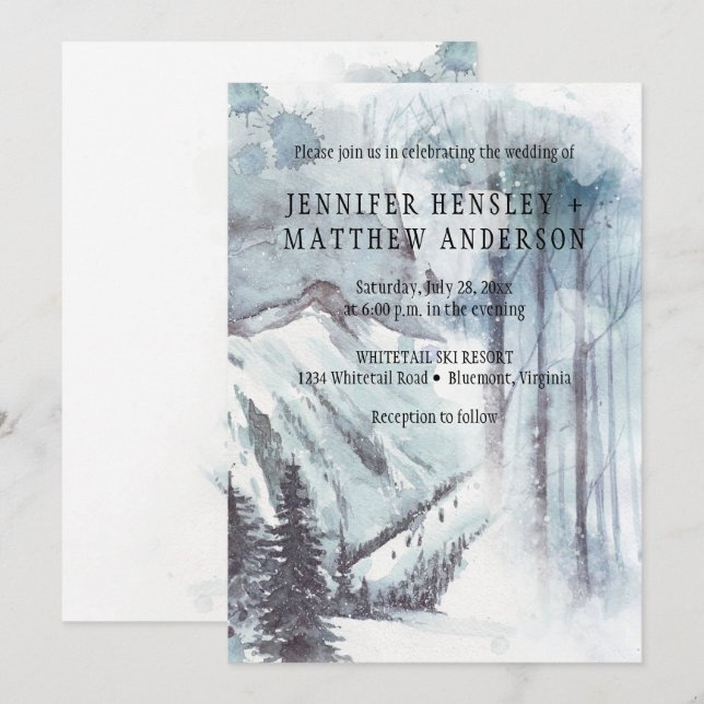 Snow Landscape Pine Trees Mountains Wedding | Invitation (Front/Back)