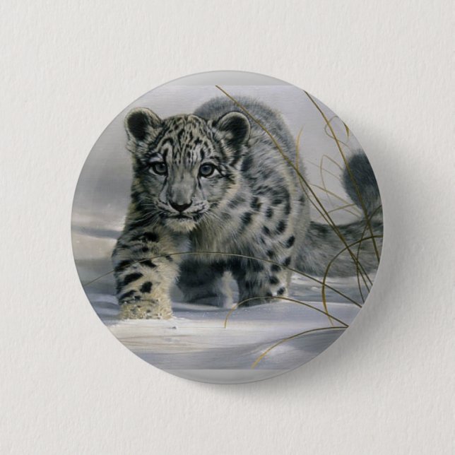 Snow leopard 6 cm round badge (Front)